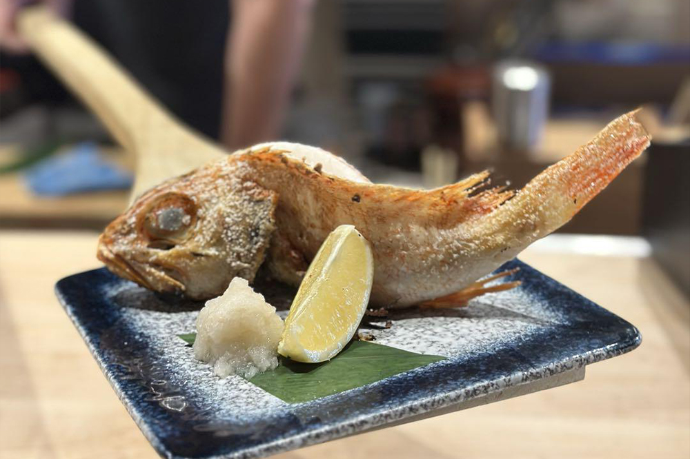 Robata grilled whole fish with lemon and grated daikon